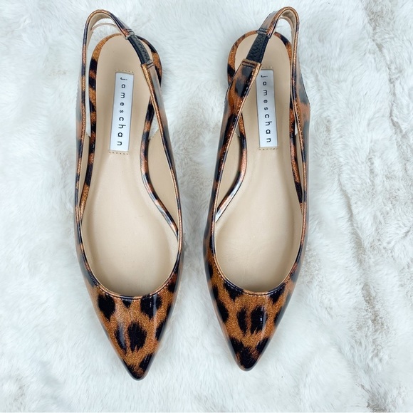 James Chan Animal Print Pointed Toe Leather Slingback Flats 6 NWOB - Picture 3 of 9
